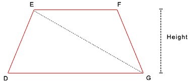 Trapezoid DEFG divided by a dotted diagonal from E to G into two triangles, with the height marked
