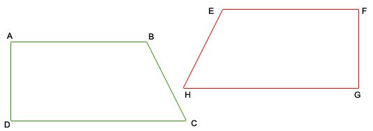 Two congruent quadrilaterals ABCD and EFGH drawn as mirror images