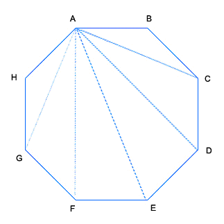 Pentagon divided into three triangles from one vertex