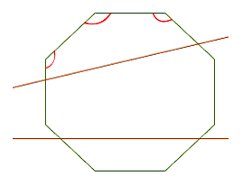 Convex octagon with straight lines drawn through it crossing two sides each