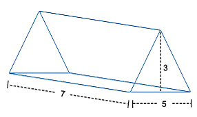 Rectangular prism with dimensions 5 by 3 by 7 used in a worked volume calculation