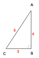 Right triangle labeled with legs a and b and hypotenuse c