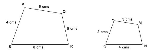 Two similar figures with three sides known and one side marked with a variable