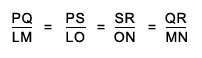 Proportion written as two equal fractions of corresponding side lengths