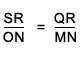 Two similar triangles with corresponding vertices labeled S, R, O, M and N